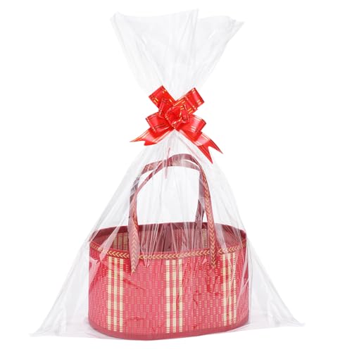 MADHOLLY 4Set Large Sturdy Bamboo Baskets for Gifts Empty - Hold 15 lbs Each, Easy to Assemble, Rustic Wrapping Basket Kit for Graduations/Mother's Day/Birthday/Baby Shower/Wedding/Housewarming, Red - Image 1