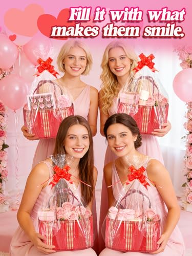 MADHOLLY 4Set Large Sturdy Bamboo Baskets for Gifts Empty - Hold 15 lbs Each, Easy to Assemble, Rustic Wrapping Basket Kit for Graduations/Mother's Day/Birthday/Baby Shower/Wedding/Housewarming, Red - Image 3
