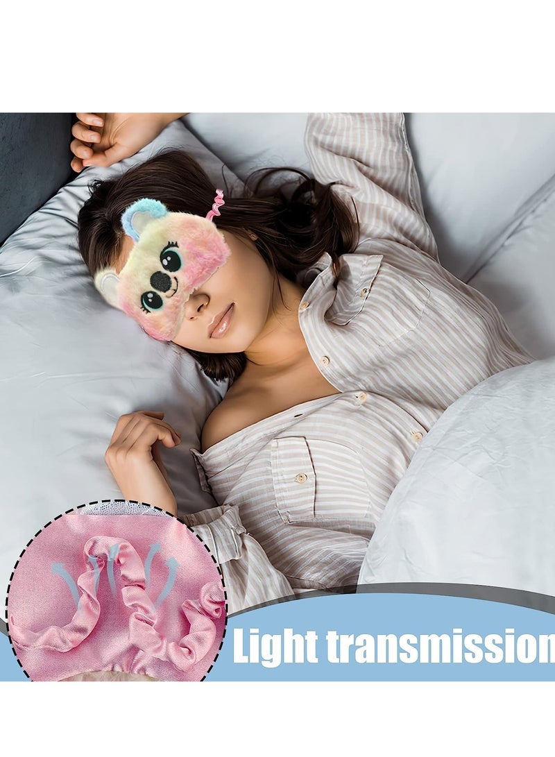 SOLARAE Plush Sleep Eye Mask Cat Animal Soft Faux Fur  Blindfold Covers for Kids Girls and Adult Travel 4 Styles Koala - Image 3
