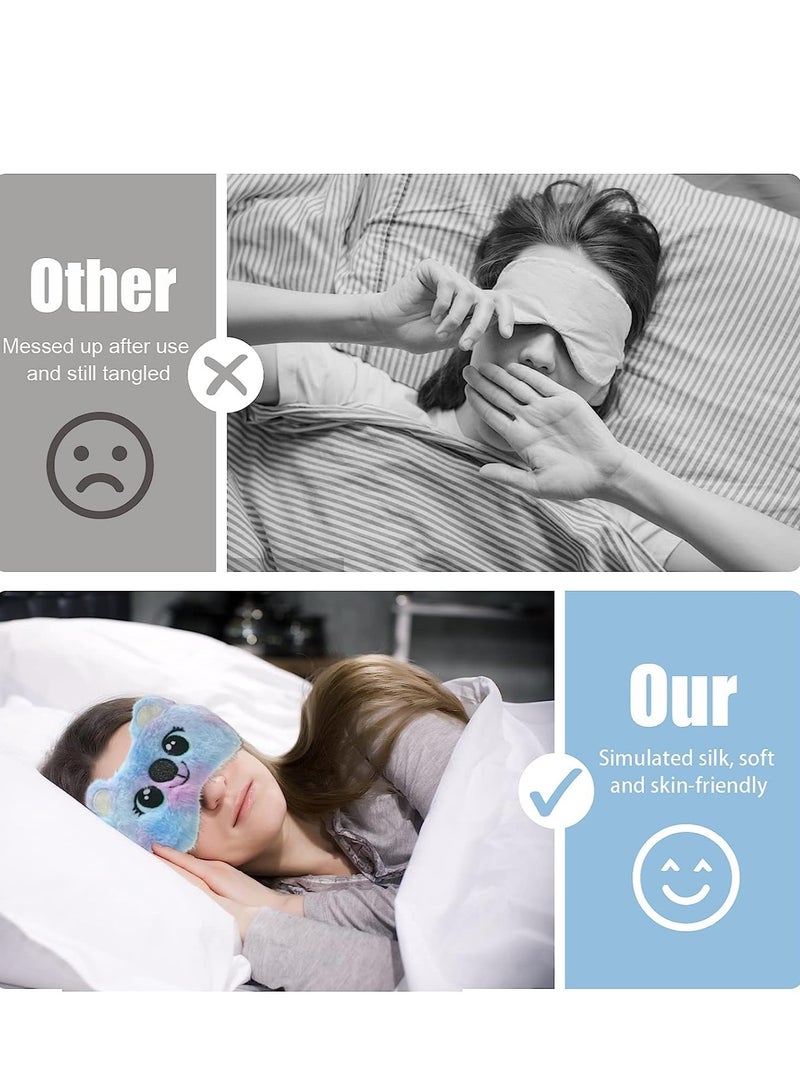 SOLARAE Plush Sleep Eye Mask Cat Animal Soft Faux Fur  Blindfold Covers for Kids Girls and Adult Travel 4 Styles Koala - Image 4