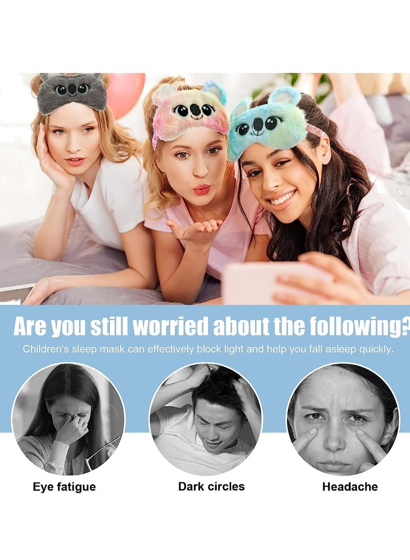 SOLARAE Plush Sleep Eye Mask Cat Animal Soft Faux Fur  Blindfold Covers for Kids Girls and Adult Travel 4 Styles Koala - Image 5