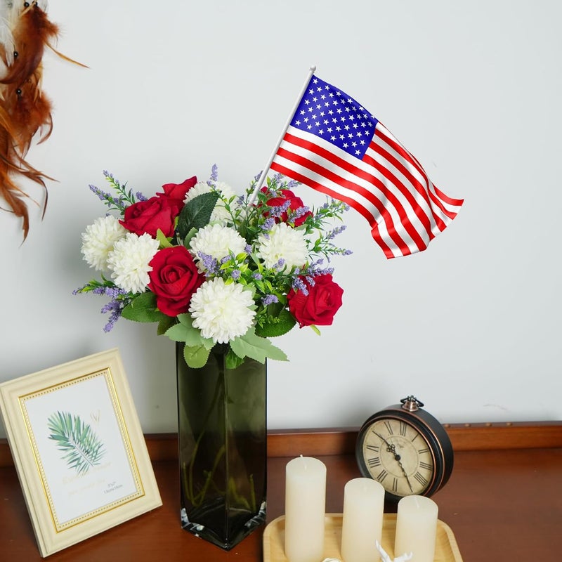 HO2NLE Artificial Flowers Fake Flower Bouquet with Red Rose Chrysanthemums Flowers Silk Floral Arrangements for Home Mother's Day Cemetery Grave Memorial Day Wedding Decor 12 inch - Image 5