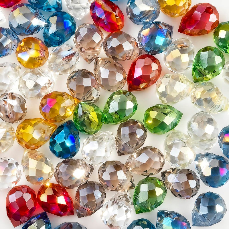 ARPOVIST 100pcs Mixed Color Faceted Crystal Glass Beads 8x10mm 8 Colors Shiny Teardrop Beads for Jewelry Making Rainbow Crystal Bead for Bracelet Necklace Earring DIY Craft - Image 3