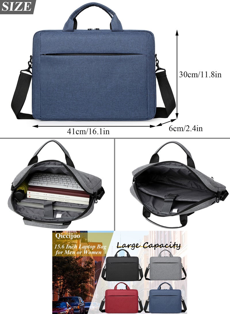 Qiccijoo Laptop Bag Computer Cases 15.6 Inch Briefcase for Men Women Laptop Case Shoulder Bag with Strap Computer Bag Messenger Bag for Travel/Business(Blue) - Image 2