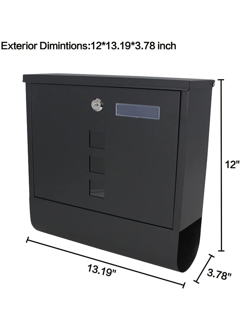 INDIAN DECOR INDIAN DECOR 48461 Metal Wall Mounted Mailboxes Weatherproof Locking Mailbox with Key Lock RustProof Metal Cover Plate Ideal for Storing Keys and Outdoor Letter Drop BoxesBlack  - Image 2
