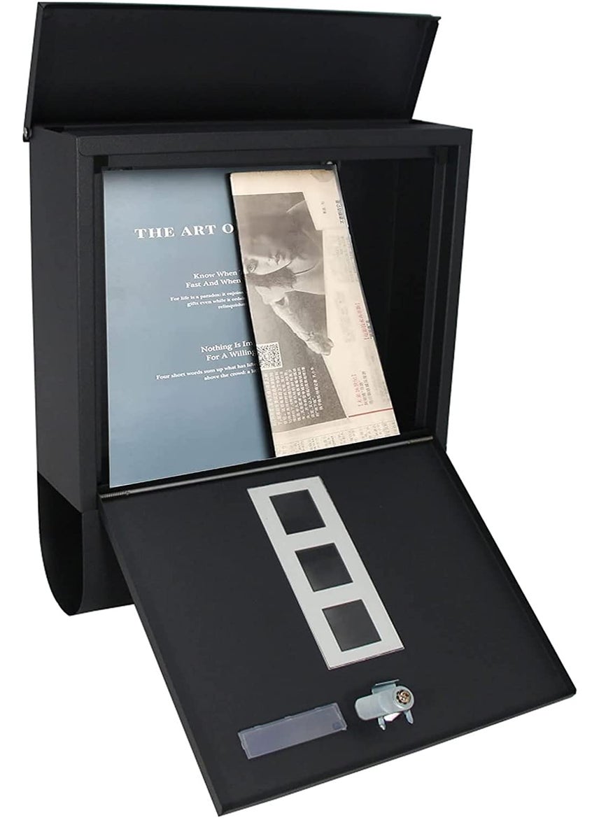 INDIAN DECOR INDIAN DECOR 48461 Metal Wall Mounted Mailboxes Weatherproof Locking Mailbox with Key Lock RustProof Metal Cover Plate Ideal for Storing Keys and Outdoor Letter Drop BoxesBlack  - Image 3