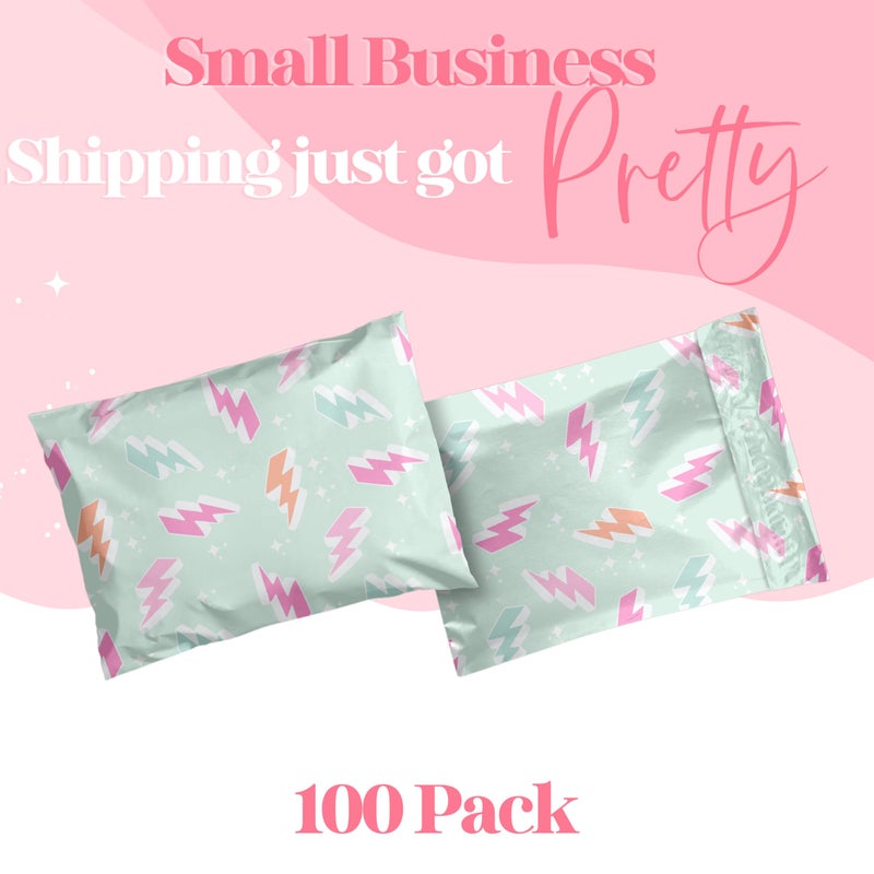 Pretty Package Store 10x13 Designer Poly Mailer 100 Pack Heavy Duty Waterproof Self Seal Shipping Bags for Small Business Large Mailing Envelopes Bulk Tear Resistant Cute Packaging Lightning Bolt - Image 2