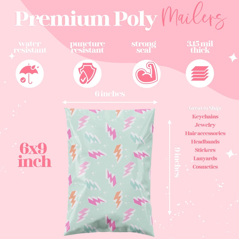 Pretty Package Store 10x13 Designer Poly Mailer 100 Pack Heavy Duty Waterproof Self Seal Shipping Bags for Small Business Large Mailing Envelopes Bulk Tear Resistant Cute Packaging Lightning Bolt - Image 3
