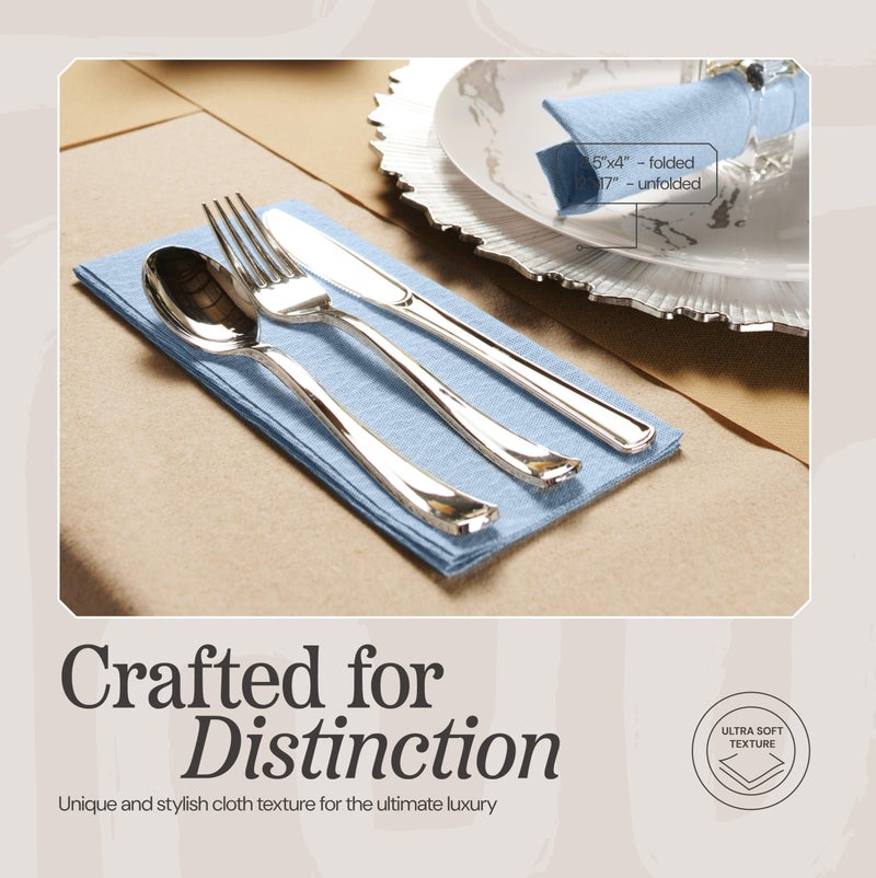 NAPEREE Disposable Cloth-Like Paper Napkins, 200 Pack 12" x 17" Linen-Feel Blue Denim Dinner Napkins For Wedding, Party, Kitchen Or Bathroom, Made In USA - Image 3
