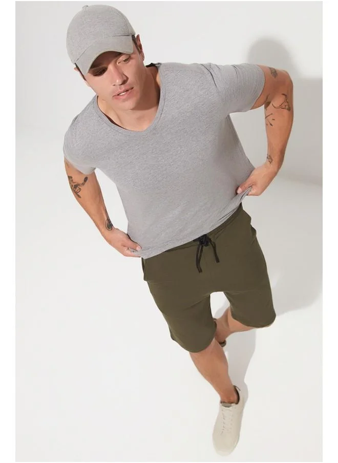 JUNE June Men Regular Fit 100% Cotton Knitted Short Khaki