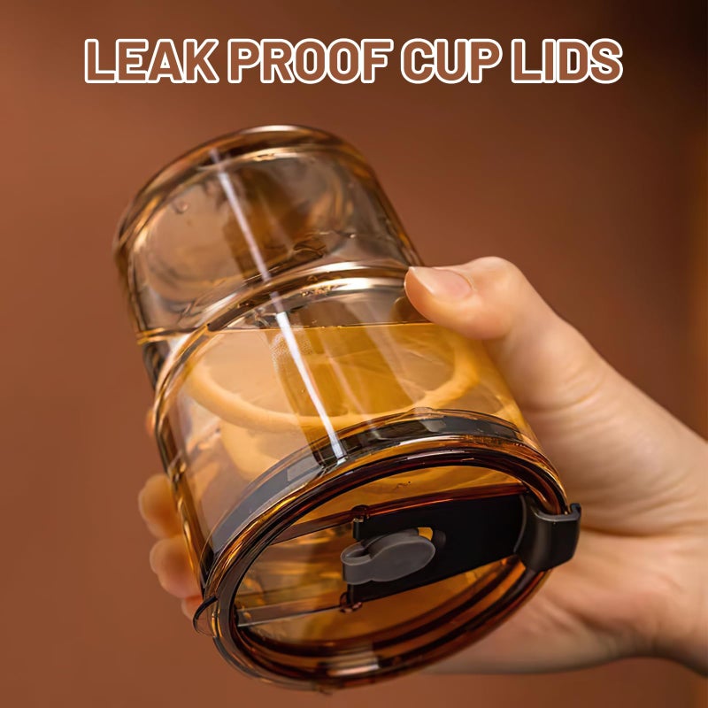 Luxfuel 13oz Tumbler Water Glass Cups with Straw and Lid, Reusable Iced Coffee Cups, Iced Tea, Sealed Carry-On Glass Tumbler for Travel, Home, Office, Party and Outdoor (Amber 4 Pack) - Image 3