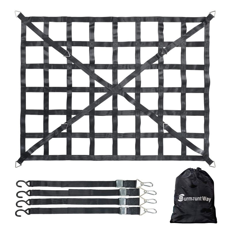 Surmountway Heavy Duty Cargo Net 66 x 50 1100LBS Capacity Cam Buckles SHooks Fits Pickup Truck Trailer Beds