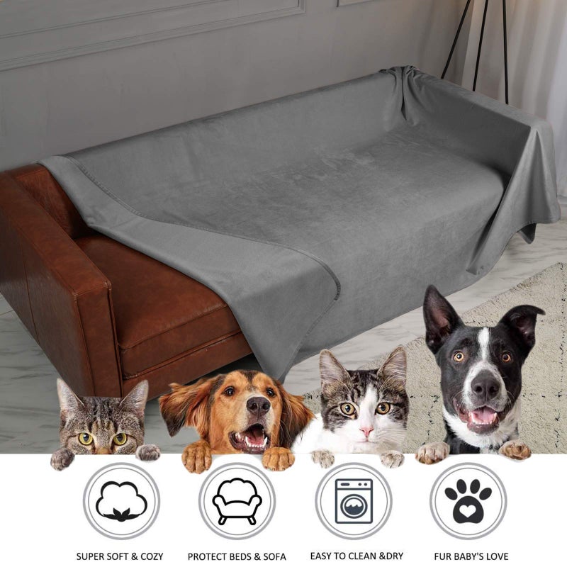 Ameritex Pet Bed Blanket Reversible 100% Waterproof Velvet Super Soft for Sofa and Bed (40x60 Inches, Light Grey+Grey) - Image 4