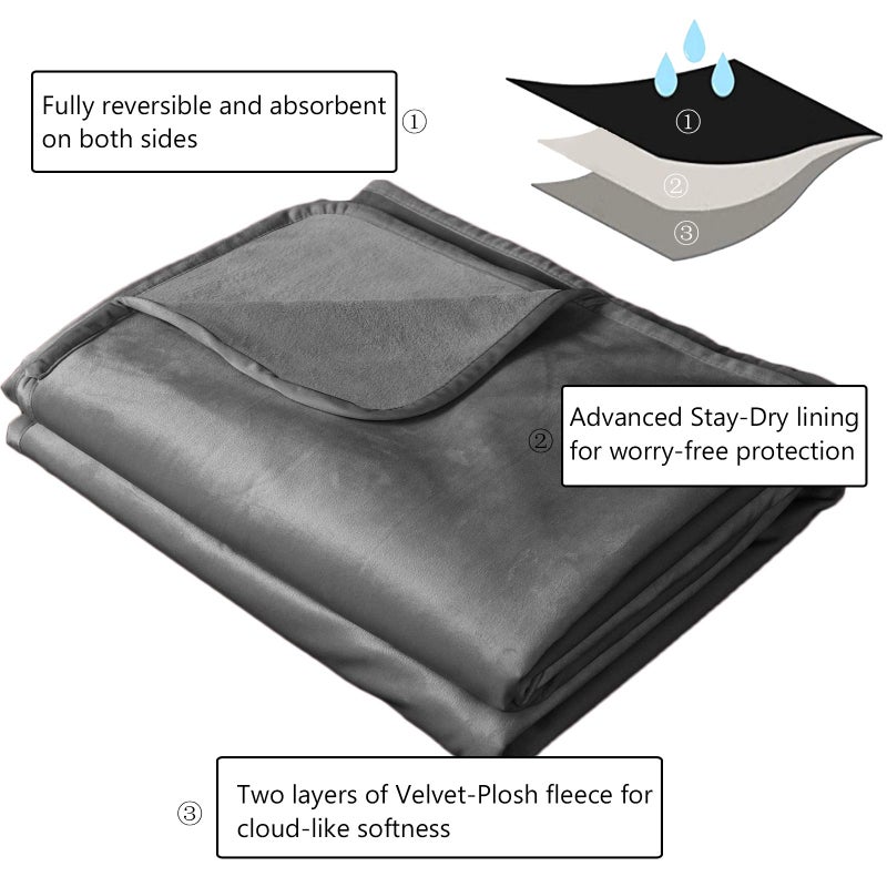 Ameritex Pet Bed Blanket Reversible 100% Waterproof Velvet Super Soft for Sofa and Bed (40x60 Inches, Light Grey+Grey) - Image 2