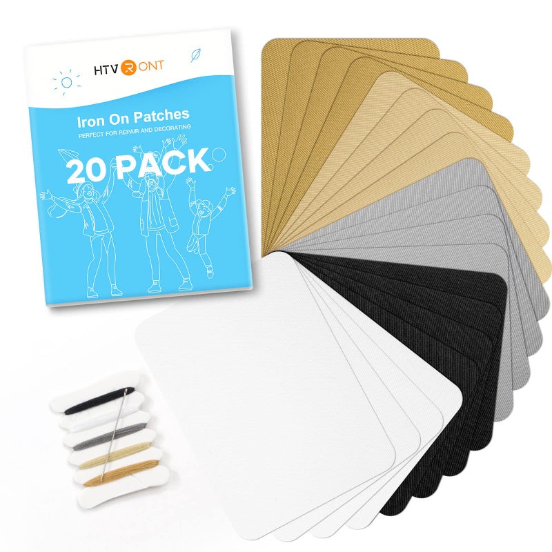 HTVRONT HTVRONT Iron on Patches for Clothing Repair MultiColor Fabric Patches Iron on for Denim Jean Repair Decorating Kit 20 Pieces Iron on Patch Size 37 by 4995 cm x 125 cm 