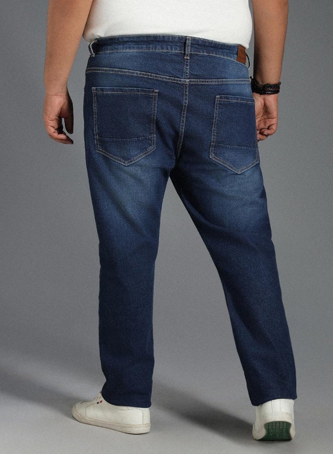 HIGH STAR Men's Indigo 100% Cotton Bleached Full Length Tapered Fit Jeans - Image 1