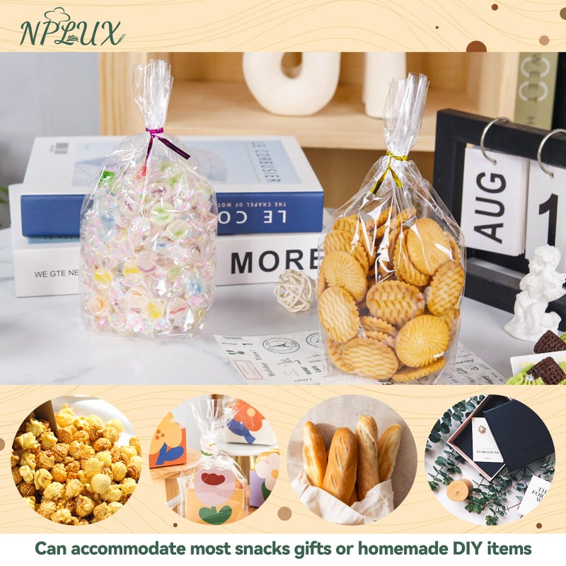 NPLUX 100 Pack Cellophane Bags Clear Flat Bottom Cellophane Treat Bags Gusseted with 100 Pack Twist Ties for Candy Popcorn Cookie Small Gift Wrapping(6Ã—9Ã—2.4 Inches) - Image 5