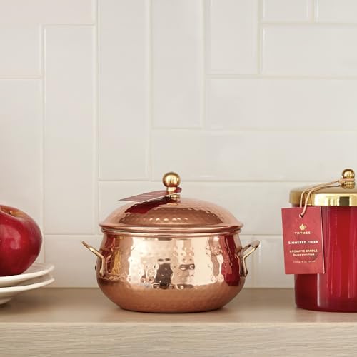 Thymes Simmered Cider Copper Candle - Warm & Spicy Apple Scented Candles for Home - Notes of Apple, Clove, and Cardamom - Luxury Gifts for Women - Fall Decor - 3 Wick (Copper Pot, 18 oz) - Image 5