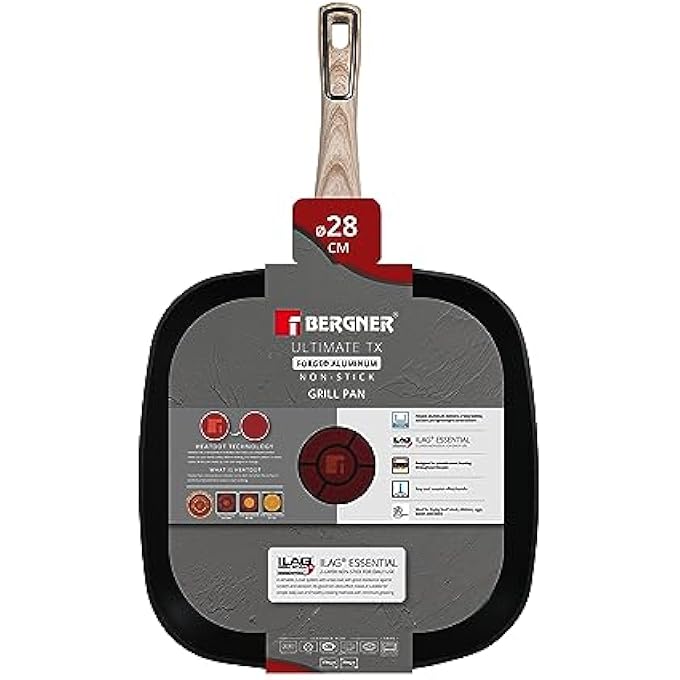 بيرجنر مقلاة شواء من الألومنيوم المطروق Ultimate Tx مقاس 28 سم مع قاعدة حثية بتقنية Heatdot باللون الرمادي Bg36180Gy - Image 4