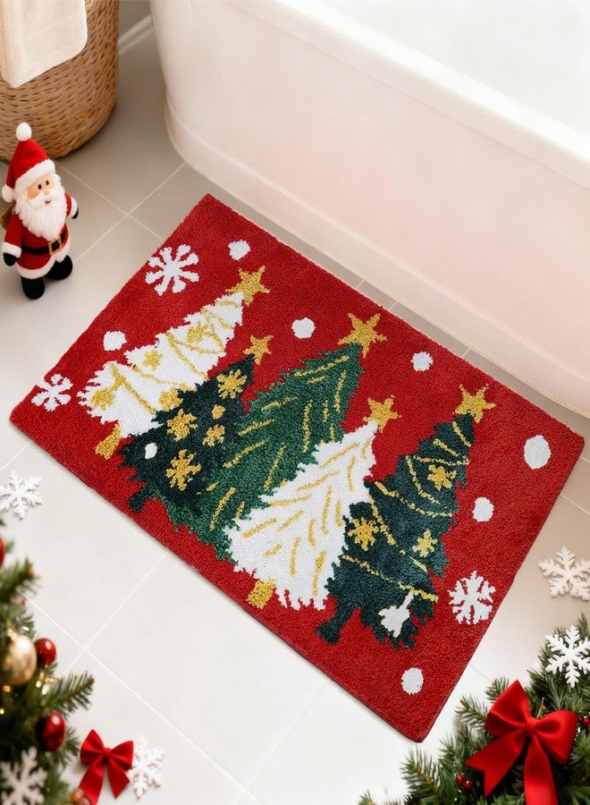 JarThenaAMCS سجادة حمام JarThenaAMCS لعيد الميلاد، مقاس 19.7 × 35.4 بوصة، بتصميم شجرة عيد الميلاد وندفة الثلج، سجادة حمام منسوجة، ماصة للماء وغير قابلة للانزلاق، سجادة دش، سجادة باب أمامي لمنزل الشتاء، مدخل الغرفة - Image 1