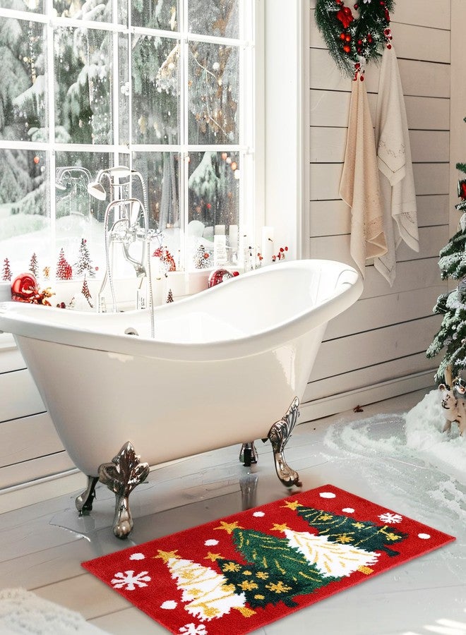 JarThenaAMCS سجادة حمام JarThenaAMCS لعيد الميلاد، مقاس 19.7 × 35.4 بوصة، بتصميم شجرة عيد الميلاد وندفة الثلج، سجادة حمام منسوجة، ماصة للماء وغير قابلة للانزلاق، سجادة دش، سجادة باب أمامي لمنزل الشتاء، مدخل الغرفة - Image 3