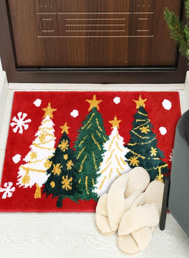 JarThenaAMCS سجادة حمام JarThenaAMCS لعيد الميلاد، مقاس 19.7 × 35.4 بوصة، بتصميم شجرة عيد الميلاد وندفة الثلج، سجادة حمام منسوجة، ماصة للماء وغير قابلة للانزلاق، سجادة دش، سجادة باب أمامي لمنزل الشتاء، مدخل الغرفة - Image 4