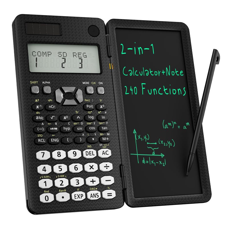 ROATEE Scientific Calculator for Students with Notepad, ROATEE Middle and High School Supplies for Students, 82 MS Foldable 2-Line Display Science Calculator with Writing Tablet, Solar and Battery Powered - Image 2