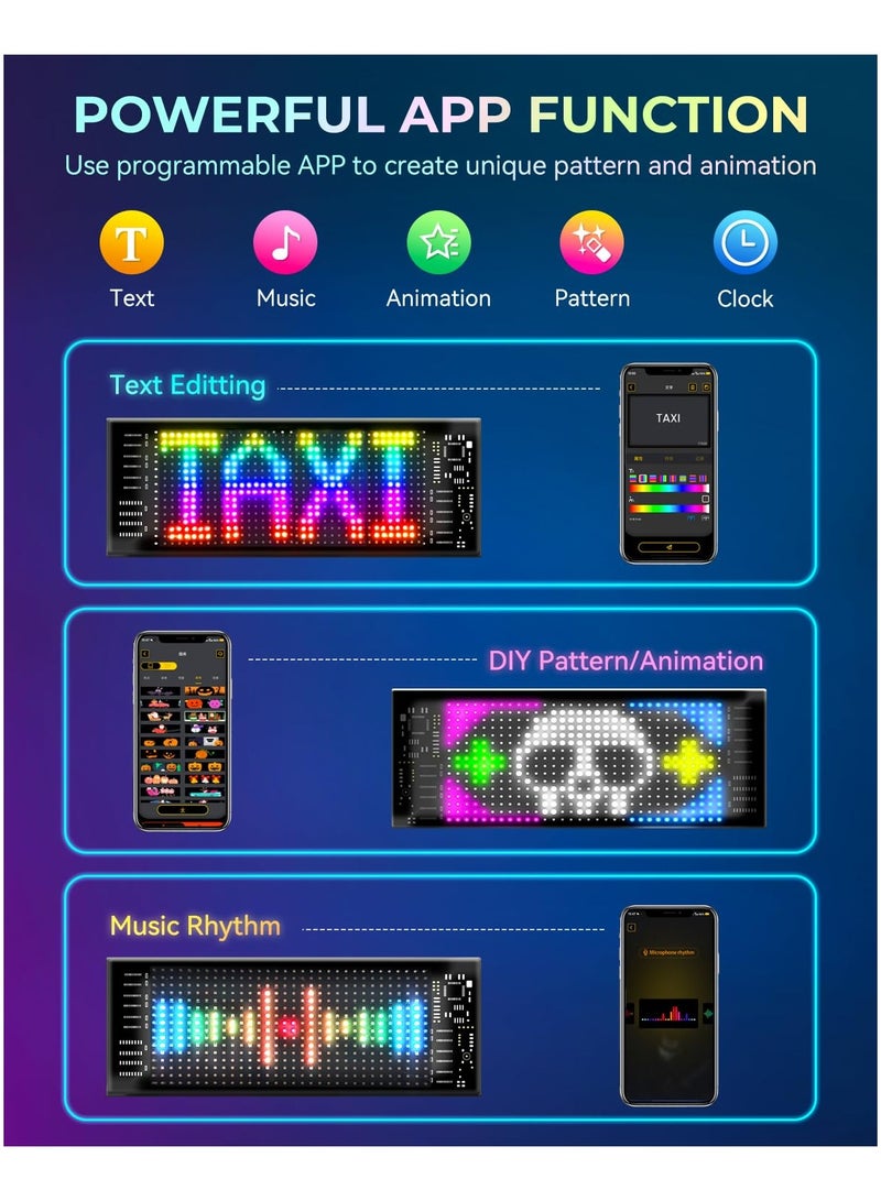 ضوء LED للسيارات ، 2.8 x 6.8 علامة LED التمرير القابلة للبرمجة ، شاشة المصفوفة الرقمية المرنة ، بلوتوث والتحكم عن بعد ، النص القابل للتخصيص والرسوم المتحركة لنوافذ السيارات وإشارات الأعمال - Image 3