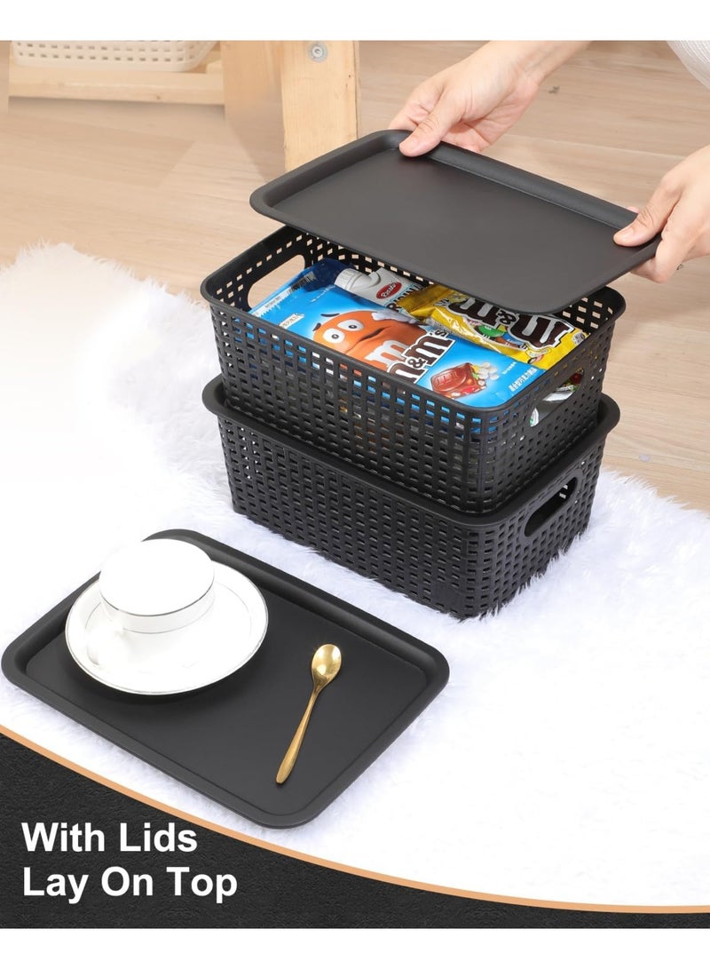 YelaJoy Storage Bins Plastic Storage Baskets With Lid Small Baskets for Organizing Stackable Storage Container Organizer Bins for Shelves Drawers Desktop Playroom Classroom Office, 6 Pack,Black  - Image 2