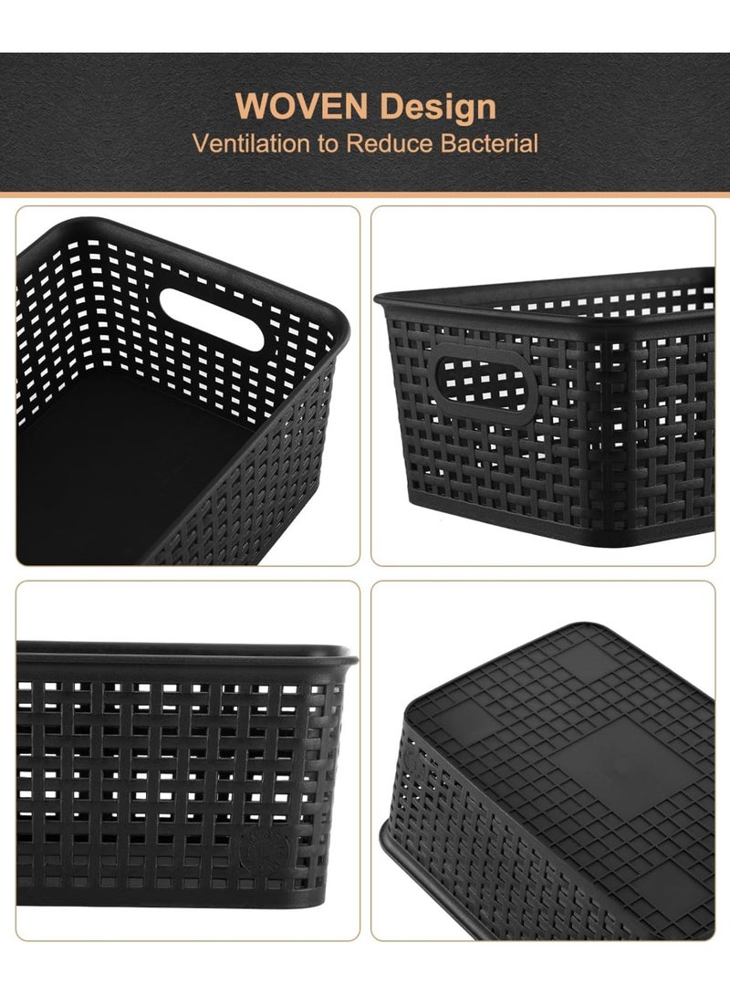 YelaJoy Storage Bins Plastic Storage Baskets With Lid Small Baskets for Organizing Stackable Storage Container Organizer Bins for Shelves Drawers Desktop Playroom Classroom Office, 6 Pack,Black  - Image 5