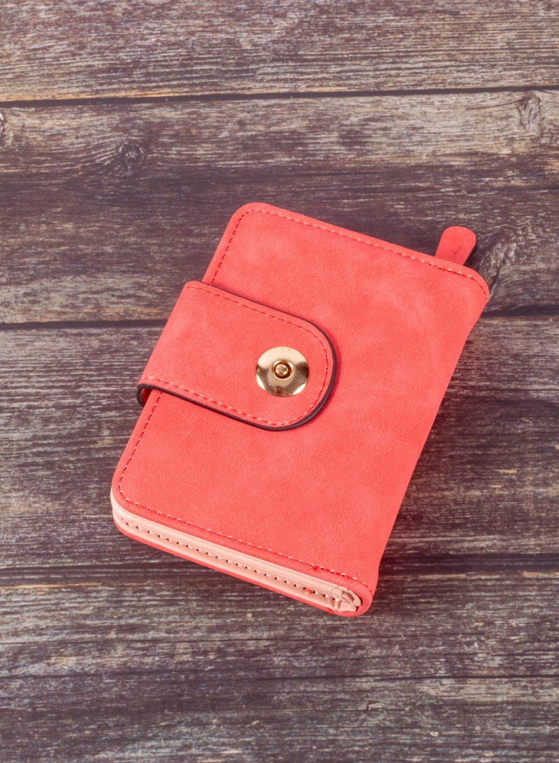 The Black Pearl Accessories Chamoiseather Leather Flip Wallet & Card Holder with 6 Pockets and Zipped Pocket Red  - Image 1