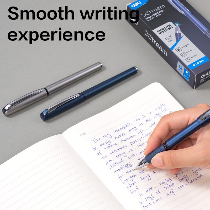 Deli EQ126-BL Xtream Ball Point Pen Set, 0.7mm Fine Tip, Blue Ink, 12 Pieces - Image 2