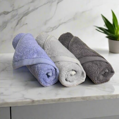 HEELIUM Bamboo Face Towel | Ultra Absorbent & Odour-Free | 3X Softer Than Cotton Towels | 30 x 30 cm - 600 GSM | Pack of 3 - Light Grey, Grey, Iris - Image 1