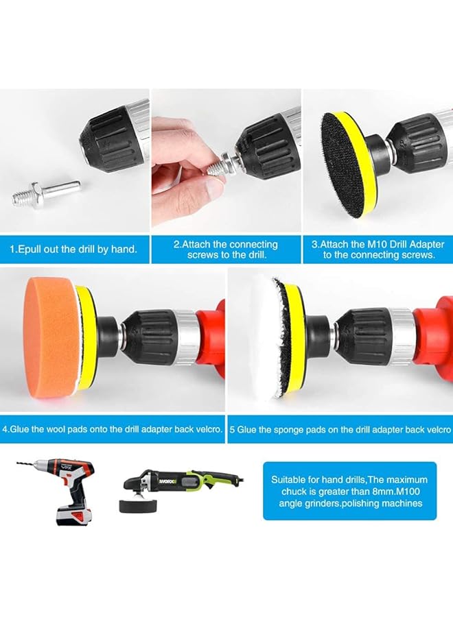 Generic Car Polishing Sponge 25Pcs Polishing Pads Set Car Buffing Pads And Wool Polishing Pads Drill Adapter For Car Polisher And Electric Drill Polishing Pads Sponge Buffing Pads Waxing Pads  - Image 5