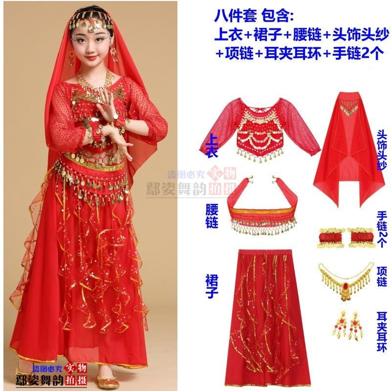 Children'S Long-Sleeved Indian Dance Performance Clothing Xinjiang Dance Performance Clothing Girls Belly Dance Clothing Toddler Ethnic Dance Clothing - Image 1