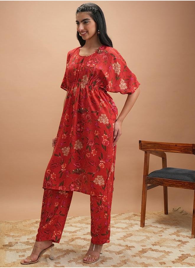 Vishudh Printed Round Neck Kaftan with Pants Co-Ords by Styli  - Image 2