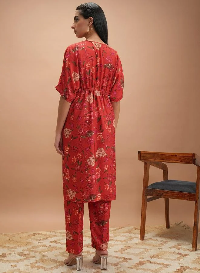 Vishudh Printed Round Neck Kaftan with Pants Co-Ords by Styli