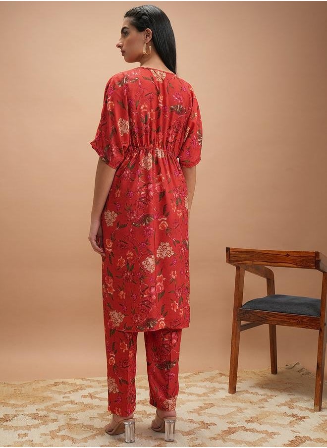 Vishudh Printed Round Neck Kaftan with Pants Co-Ords by Styli  - Image 3