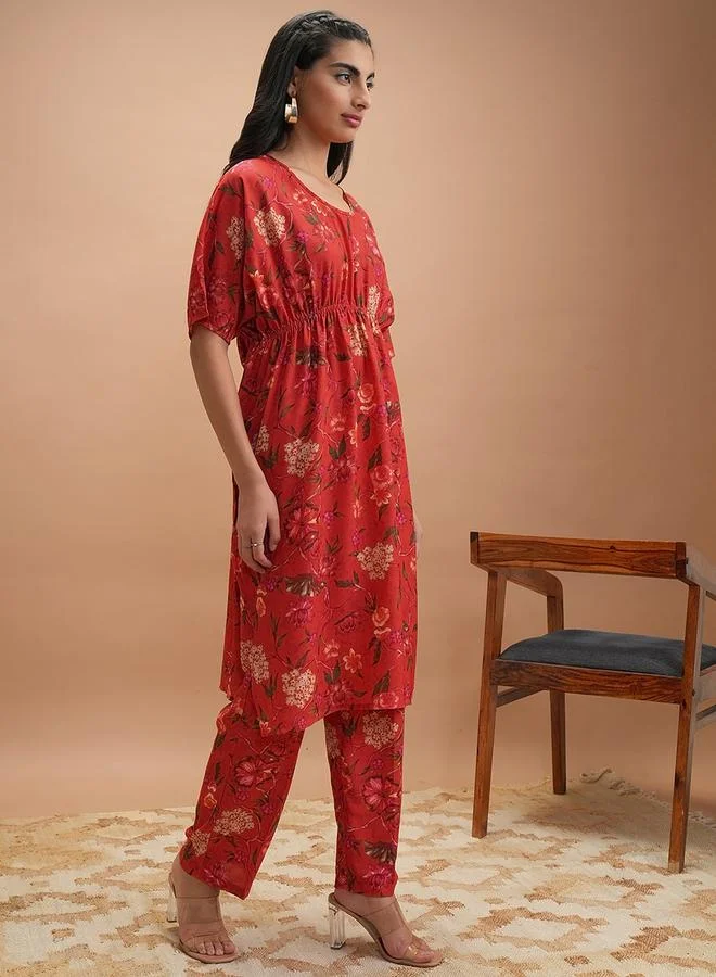 Vishudh Printed Round Neck Kaftan with Pants Co-Ords by Styli
