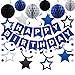 meowtastic Birthday Decorations Happy Birthday Banner with Honeycomb Balls Star Hanging Swirl Streamer Circle Dot Garland Happy Birthday Party Decorations for Women Men Boys Girls Blue Silver - Image 3