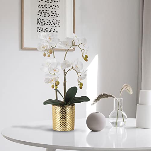 Ziwon Artificial Orchid Flowers Potted in Ceramic Pot, White Faux Phalaenopsis Orchids for Table Centerpiece, Realistic Fake Flower in vase for Home Office Decor Indoor - Image 3