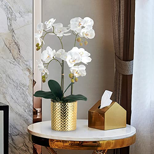 Ziwon Artificial Orchid Flowers Potted in Ceramic Pot, White Faux Phalaenopsis Orchids for Table Centerpiece, Realistic Fake Flower in vase for Home Office Decor Indoor - Image 5
