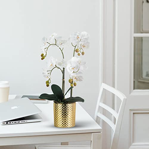 Ziwon Artificial Orchid Flowers Potted in Ceramic Pot, White Faux Phalaenopsis Orchids for Table Centerpiece, Realistic Fake Flower in vase for Home Office Decor Indoor - Image 4