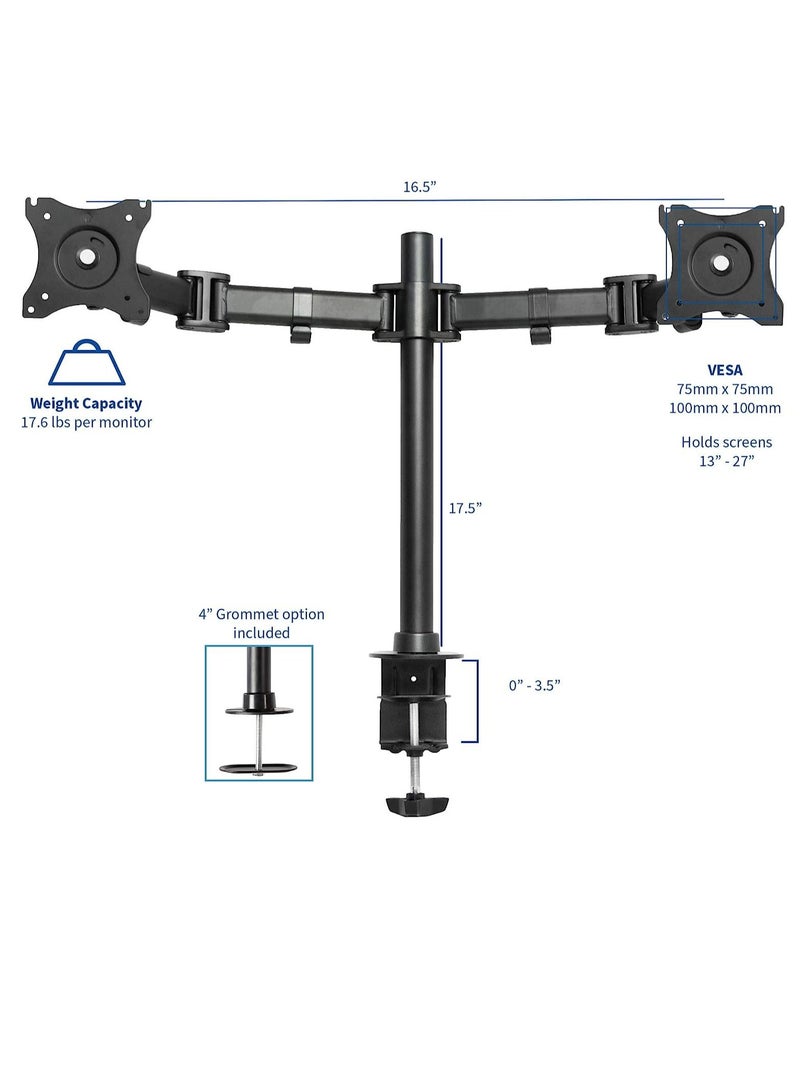 Dual Monitor Arms Fully Adjustable Desk Mount/Articulating Stand for 2 LCD LED Screens up to 27” (STAND-V002M) - Image 2