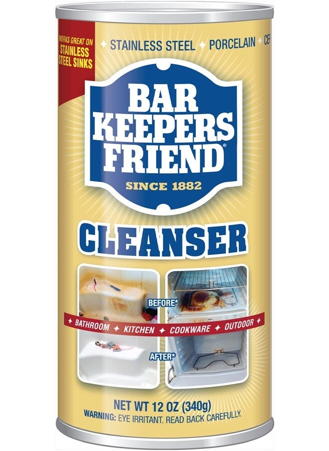 Bar Keepers Friend - Powder Cleanser (12 oz) -Multipurpose Cleaner & Stain Remover - Bathroom, Kitchen & Outdoor Use - For Stainless Steel,Copper,Brass,Ceramic,Porcelain,Bronze,Aluminum Cookware (1) - Image 1
