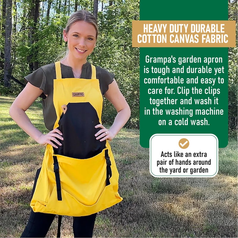 Grampa's Weeder Grampa's Garden Apron - Cross Back Gardening Apron With Pockets For Women & Men | Harvest Apron with Large Kangaroo Pouch (Yellow) - Image 5