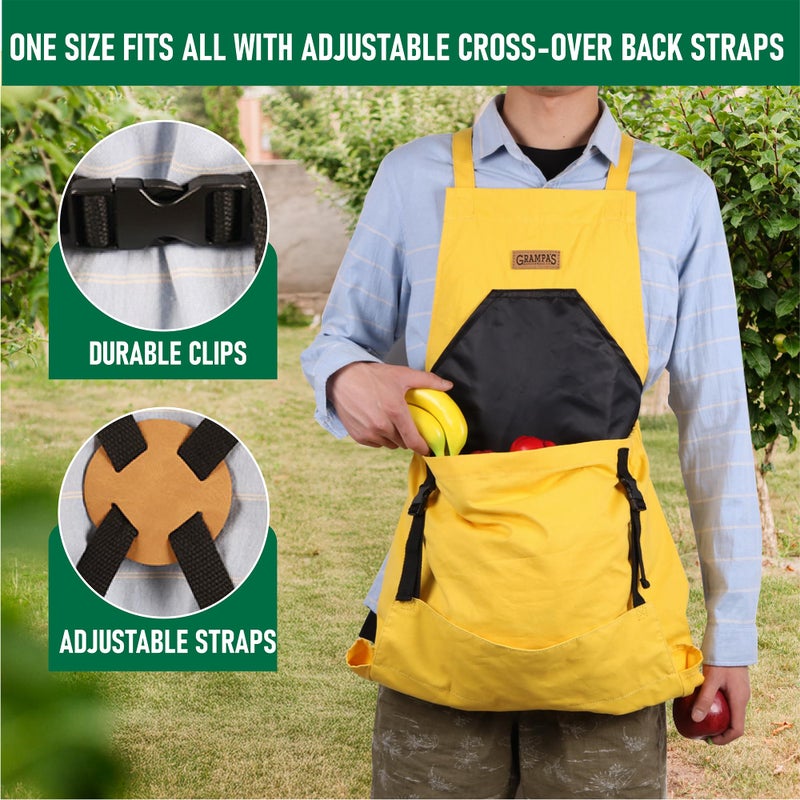 Grampa's Weeder Grampa's Garden Apron - Cross Back Gardening Apron With Pockets For Women & Men | Harvest Apron with Large Kangaroo Pouch (Yellow) - Image 4