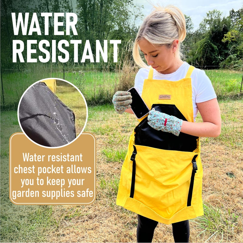 Grampa's Weeder Grampa's Garden Apron - Cross Back Gardening Apron With Pockets For Women & Men | Harvest Apron with Large Kangaroo Pouch (Yellow) - Image 3