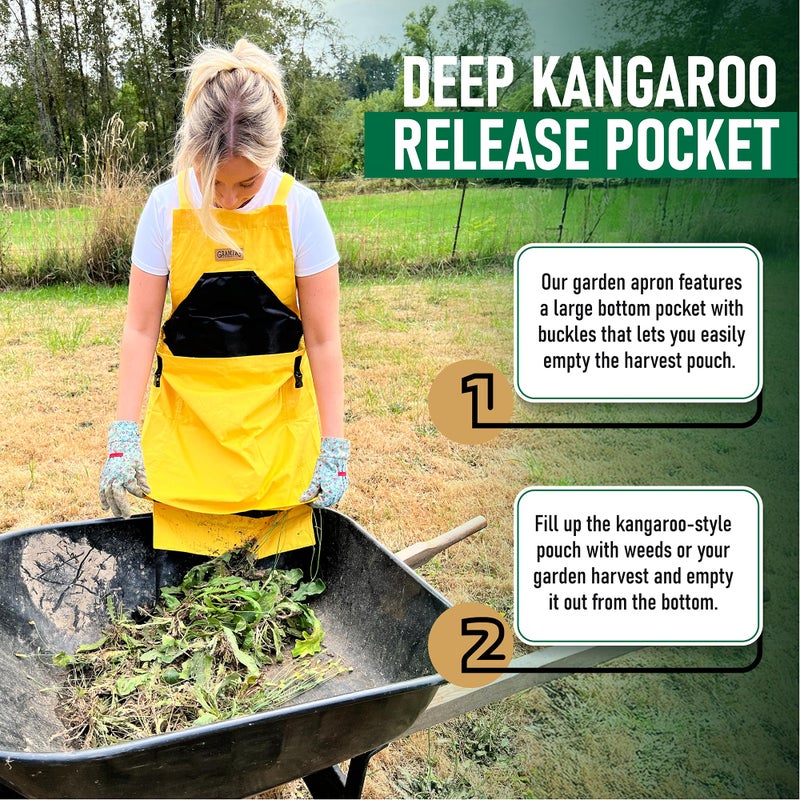 Grampa's Weeder Grampa's Garden Apron - Cross Back Gardening Apron With Pockets For Women & Men | Harvest Apron with Large Kangaroo Pouch (Yellow) - Image 2