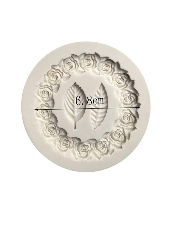Circle Flower Silicone Mold White ，Circle Rose Flower Fondant Mold Cake Silicone Mold Garland and Leaf Chocolate Candy Jelly Mold Cake Mould Decorating Tools - Image 4